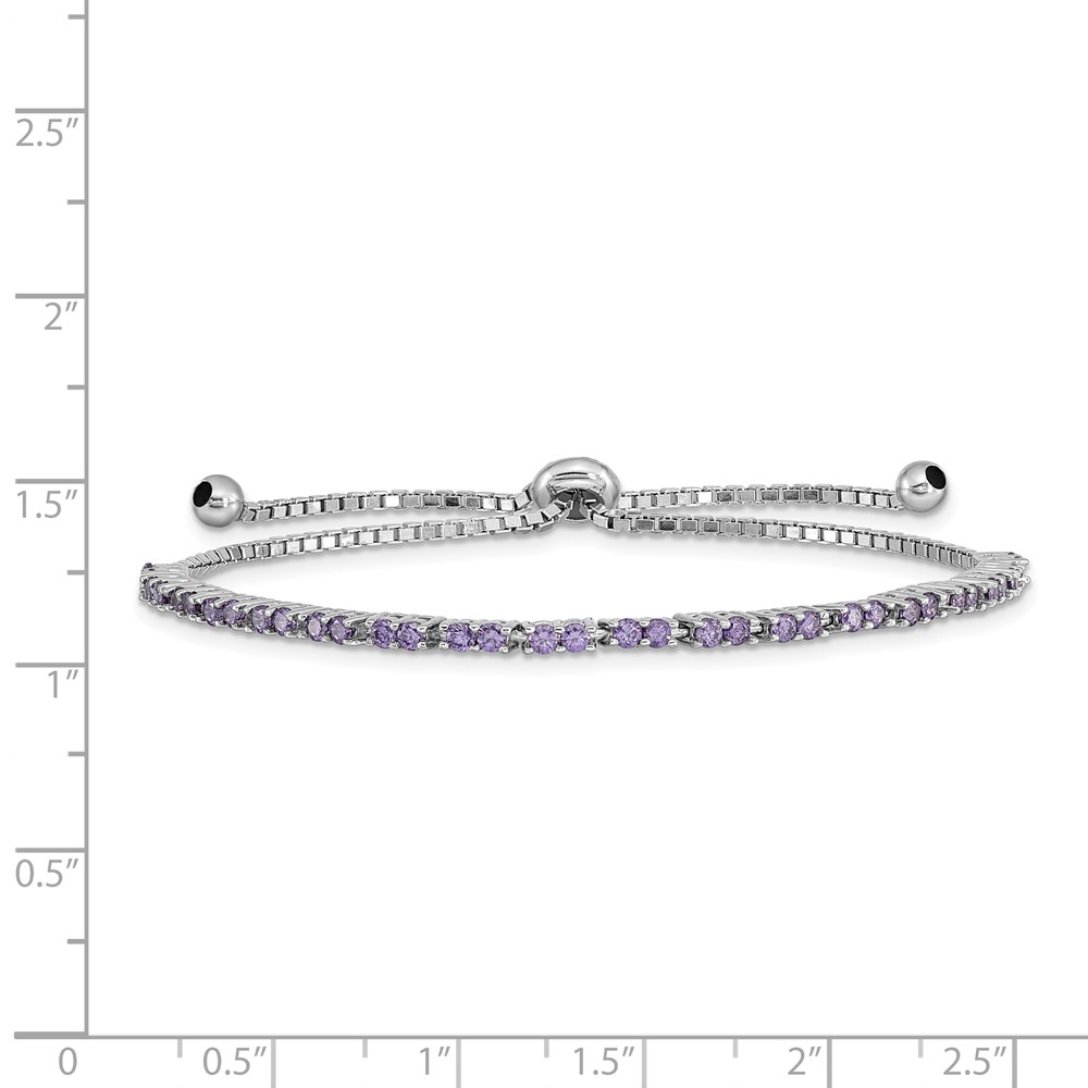 Sterling Silver Rhod-plated February Purple CZ Adjustable Bracelet (QG4757FEB)
