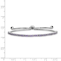 Sterling Silver Rhodium-plated February Purple CZ Adjustable Bolo Bracelet view 2