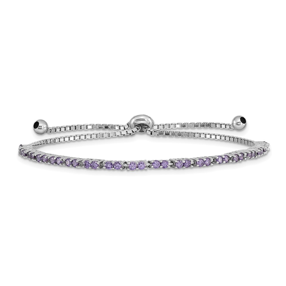 Sterling Silver Rhod-plated February Purple CZ Adjustable Bracelet (QG4757FEB)
