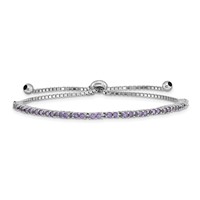 Sterling Silver Rhodium-plated February Purple CZ Adjustable Bolo Bracelet view 1