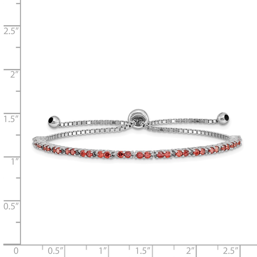 Sterling Silver Rhod-plated January Red CZ Adjustable Bracelet (QG4757JAN)