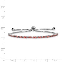 Sterling Silver Rhodium-plated January Red CZ Adjustable Bolo Bracelet view 2