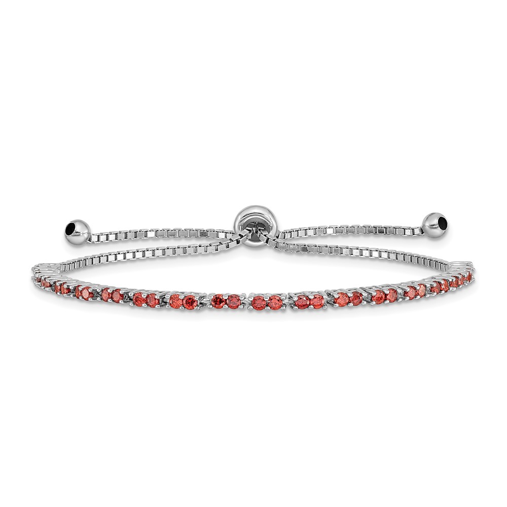 Sterling Silver Rhod-plated January Red CZ Adjustable Bracelet (QG4757JAN)
