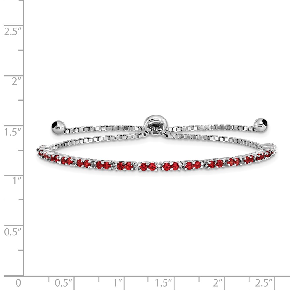Sterling Silver Rhodium Plated July Red CZ Adjustable Bracelet (QG4757JUL)