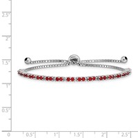 Sterling Silver Rhodium-plated July Red CZ Adjustable Bolo Bracelet view 2