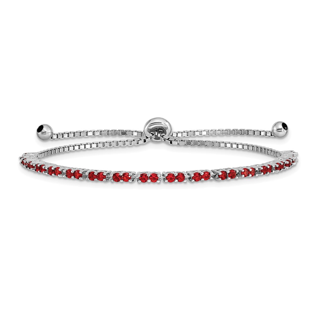 Sterling Silver Rhodium Plated July Red CZ Adjustable Bracelet (QG4757JUL)