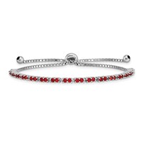 Sterling Silver Rhodium-plated July Red CZ Adjustable Bolo Bracelet view 1