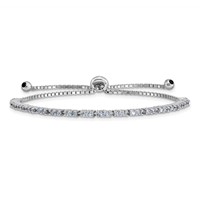 Sterling Silver Rhodium-plated June Light Purple CZ Adjustable Bolo Bracelet view 1