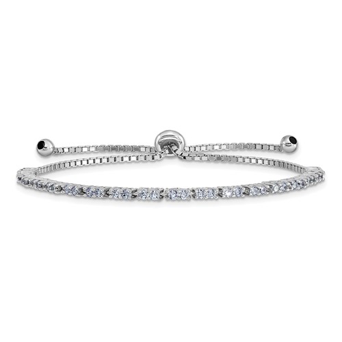 Sterling Silver Rhodium-plated June Light Purple CZ Adjustable Bolo Bracelet