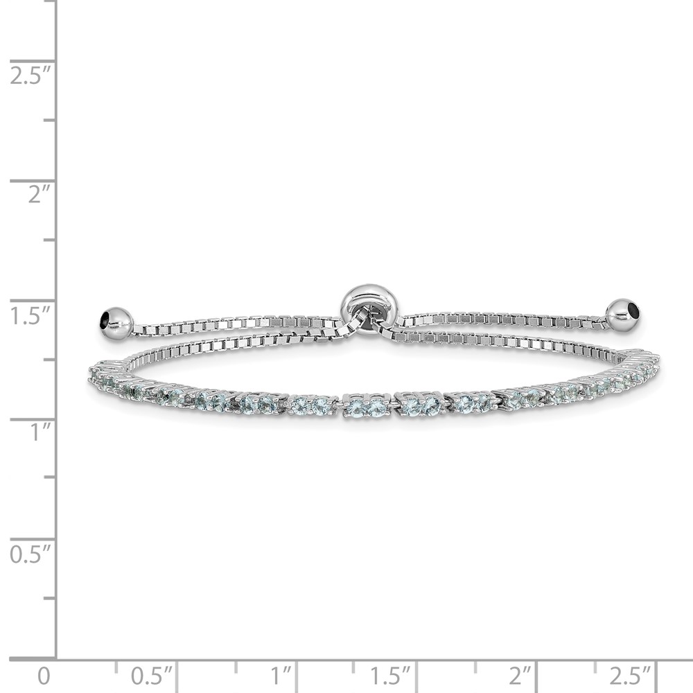 Sterling Silver Rhod-plated March Light Blue CZ Adjustable Bracelet (QG4757MAR)
