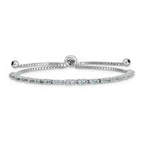 Sterling Silver Rhodium-plated March Light Blue CZ Adjustable Bolo Bracelet view 1