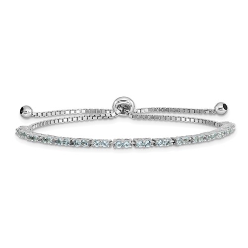 Sterling Silver Rhod-plated March Light Blue CZ Adjustable Bracelet