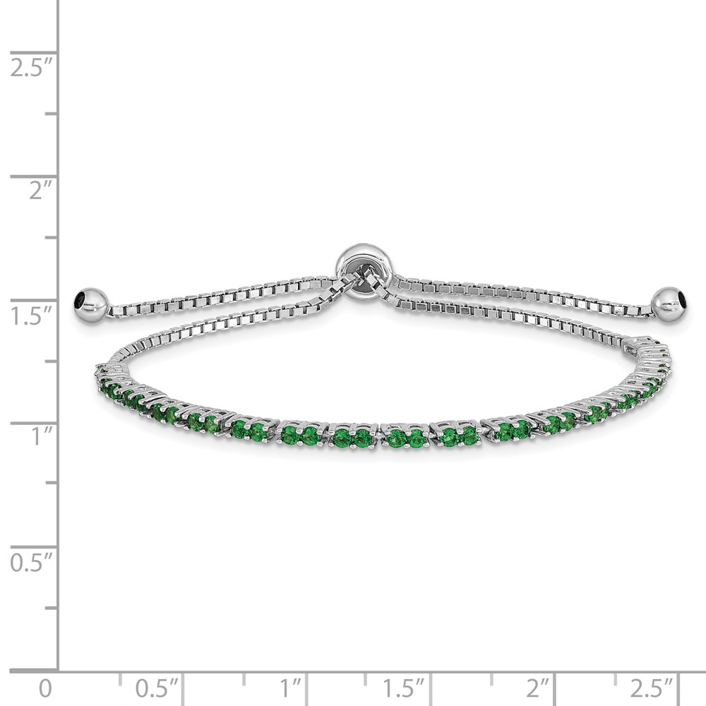 Sterling Silver Rhod-plated May Green CZ Adjustable Bracelet (QG4757MAY)