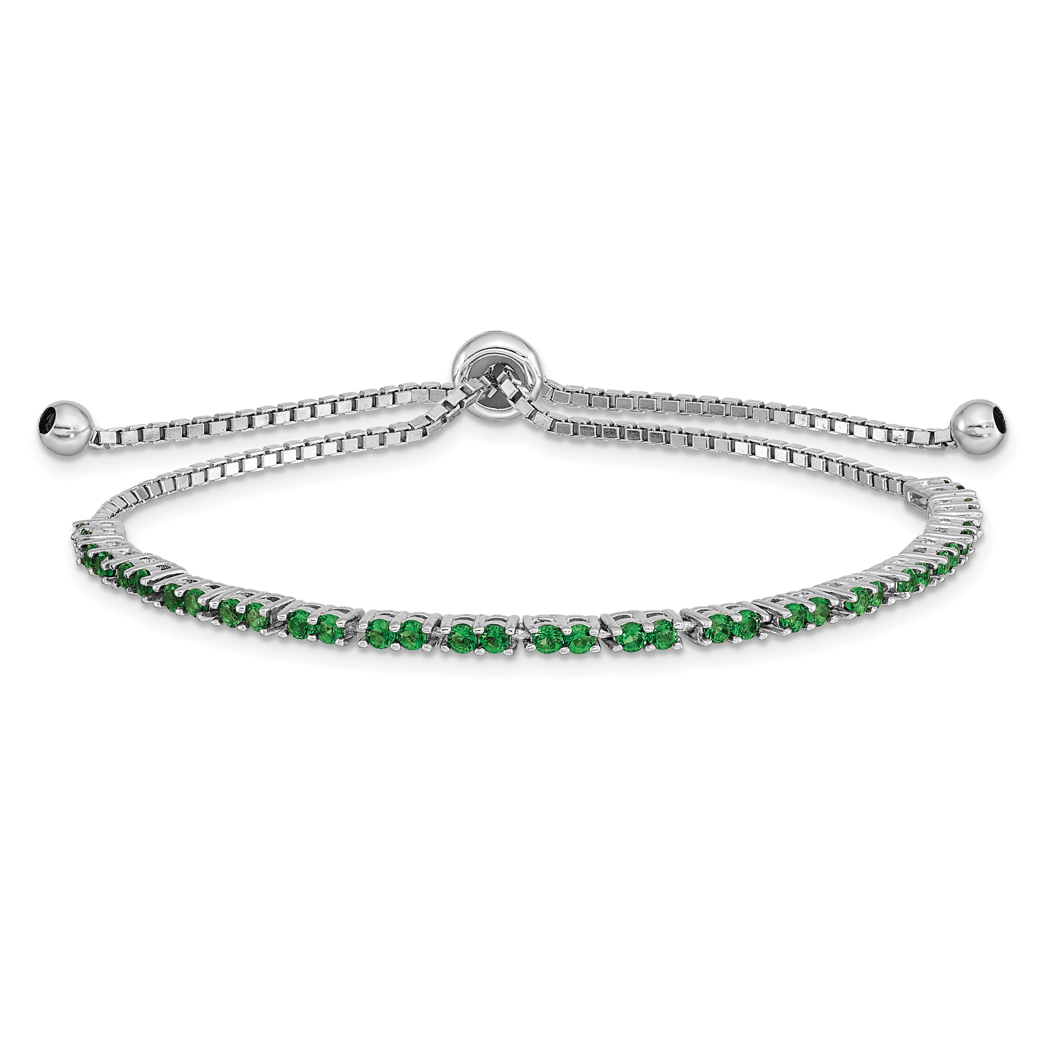 Sterling Silver Rhod-plated May Green CZ Adjustable Bracelet (QG4757MAY)