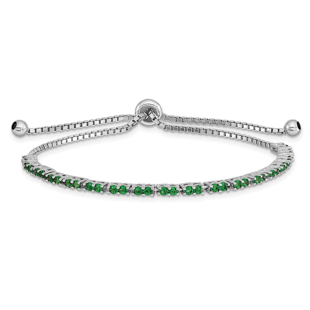 Sterling Silver Rhod-plated May Green CZ Adjustable Bracelet (QG4757MAY)