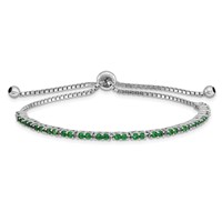 Sterling Silver Rhodium-plated May Green CZ Adjustable Bolo Bracelet view 1