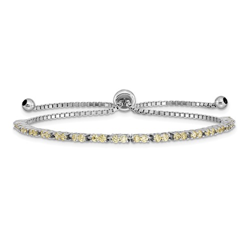 Sterling Silver Rhodium-plated November Yellow CZ Adjustable Bolo Bracelet