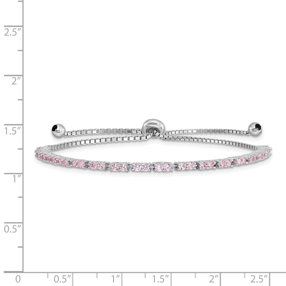 Sterling Silver Rhodium Plated October Pink CZ  Adjustable Bracelet (QG4757OCT)