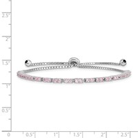 Sterling Silver Rhodium-plated October Pink CZ Adjustable Bolo Bracelet view 2