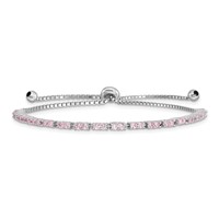 Sterling Silver Rhodium-plated October Pink CZ Adjustable Bolo Bracelet view 1