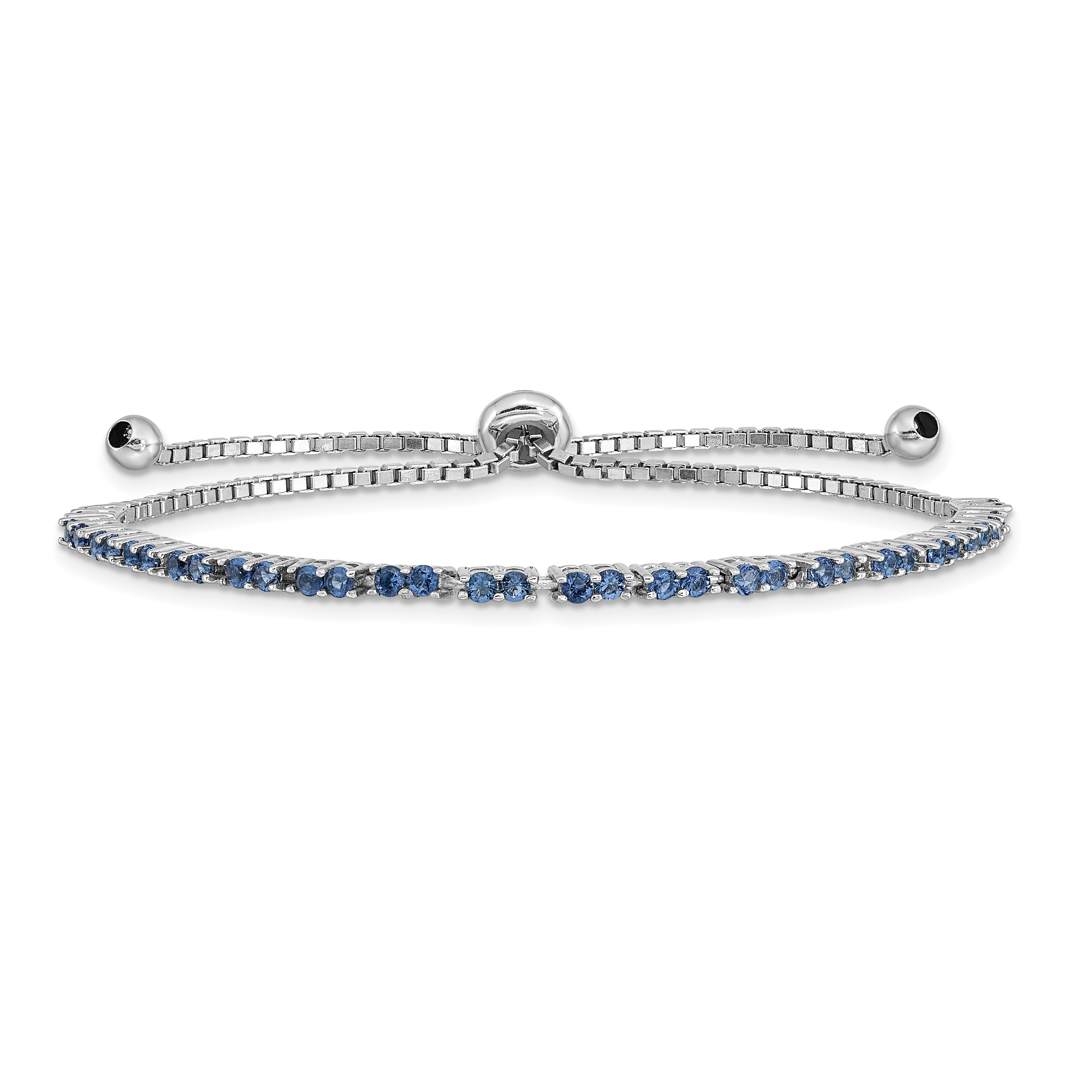 Sterling Silver Rhod-plated September Blue CZ Adjustable Bracelet (QG4757SEP)