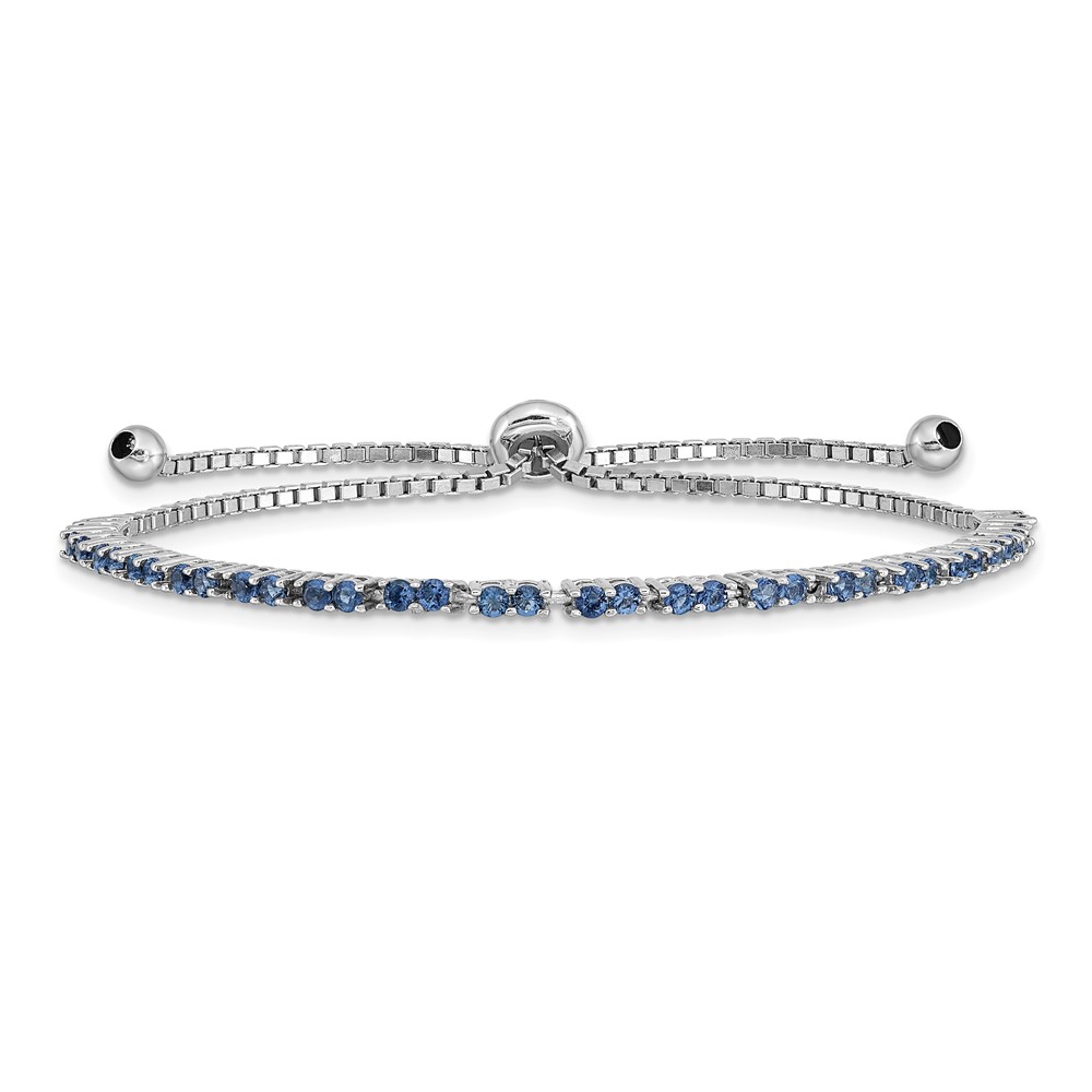 Sterling Silver Rhod-plated September Blue CZ Adjustable Bracelet (QG4757SEP)