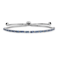Sterling Silver Rhod-plated September Blue CZ Adjustable Bracelet view 1