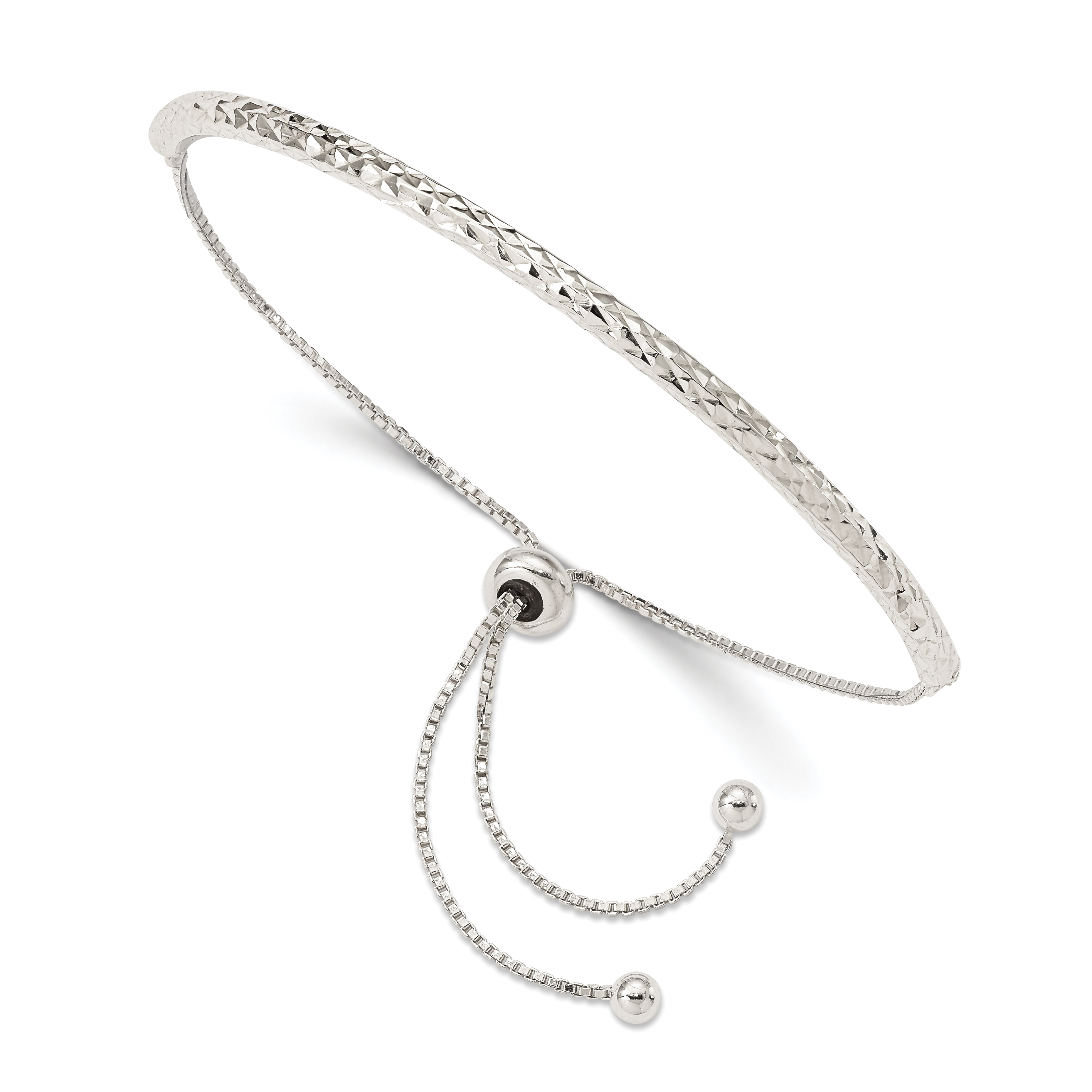 Sterling Silver Rhodium-plated Diamond Cut Adjustable Bracelet (QG4758)