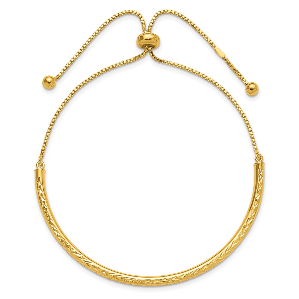 Sterling Silver Gold-tone Diamond-cut Bar Adjustable Bracelet (QG4758GP)