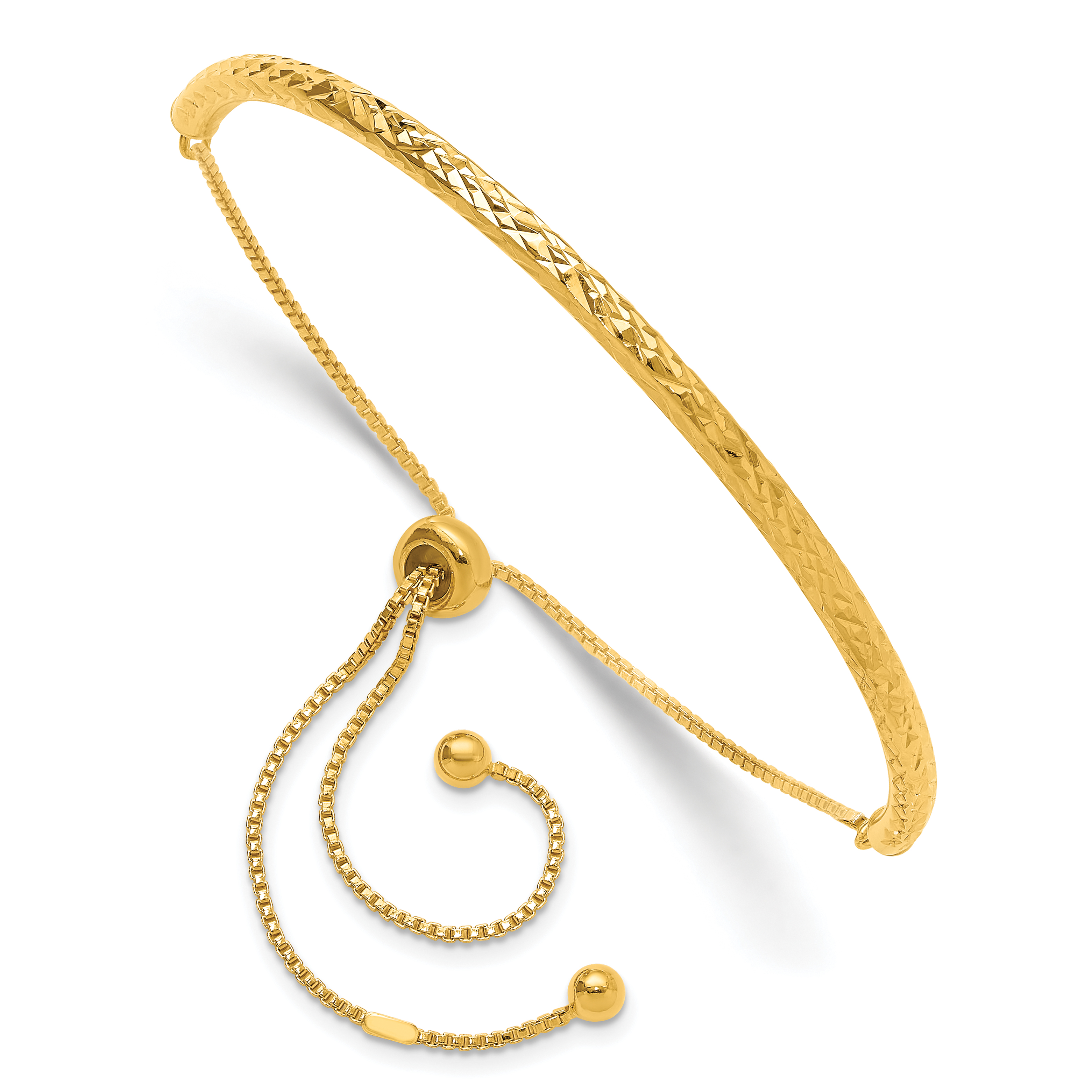 Sterling Silver Gold-tone Diamond-cut Bar Adjustable Bracelet (QG4758GP)
