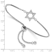 Sterling Silver Rhodium-plated CZ Star of David Adjustable Bracelet view 2