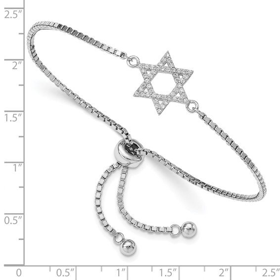 Sterling Silver Rhodium-plated CZ Star of David Adjustable Bracelet