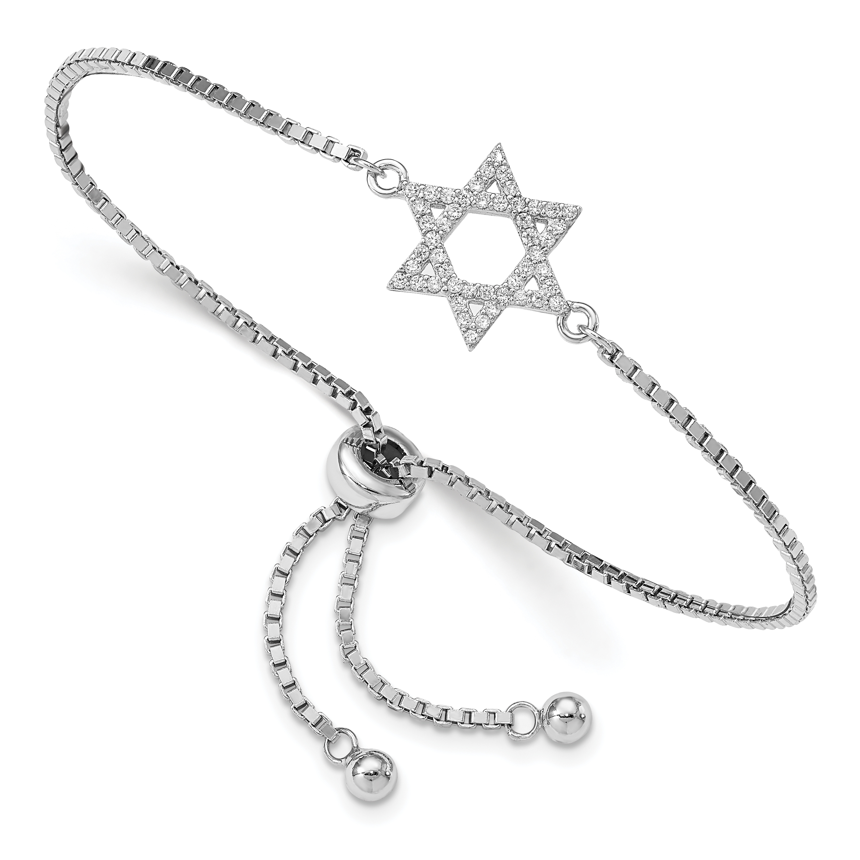 Sterling Silver Rhodium-plated CZ Star of David Adjustable Bracelet (QG4759)