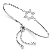 Sterling Silver Rhodium-plated CZ Star of David Adjustable Bracelet view 1