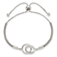 Sterling Silver Polished Interlinked Circles Adjustable Bolo Bracelet view 3