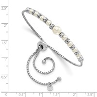 Sterling Silver RH-plated D C Beads Glass Pearl Adjustable Bracelet view 2