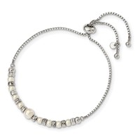 Sterling Silver RH-plated D C Beads Glass Pearl Adjustable Bracelet view 1