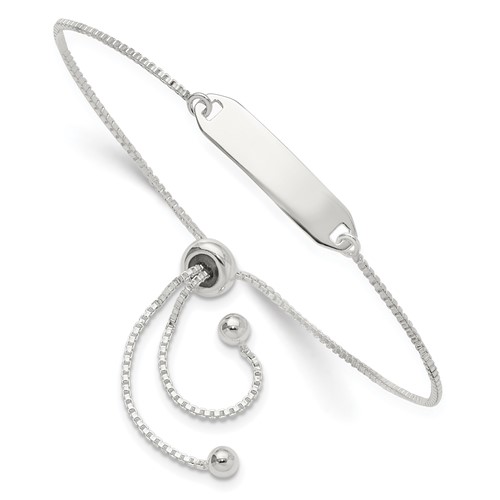 Sterling Silver Polished Engravable 21x 5mm Plate Adjustable Bolo ID Bracelet