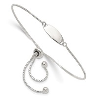 Sterling Silver Polished Engravable 15x5mm Oval Plate Adjustable Bolo ID Bracelet view 1