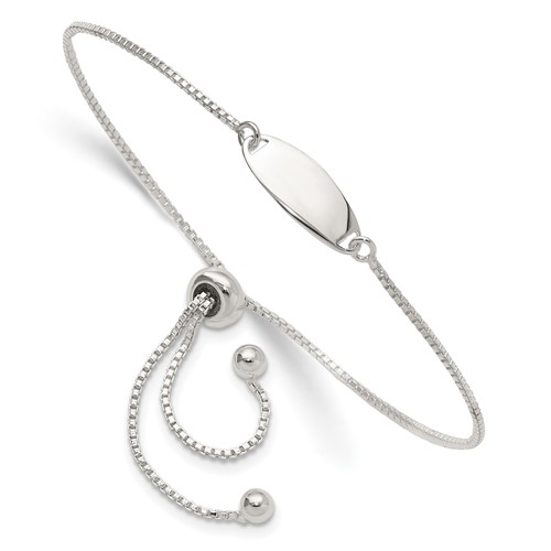 Sterling Silver Polished Engravable 15x 5mm Oval Plate Adjustable Bolo ID Bracelet