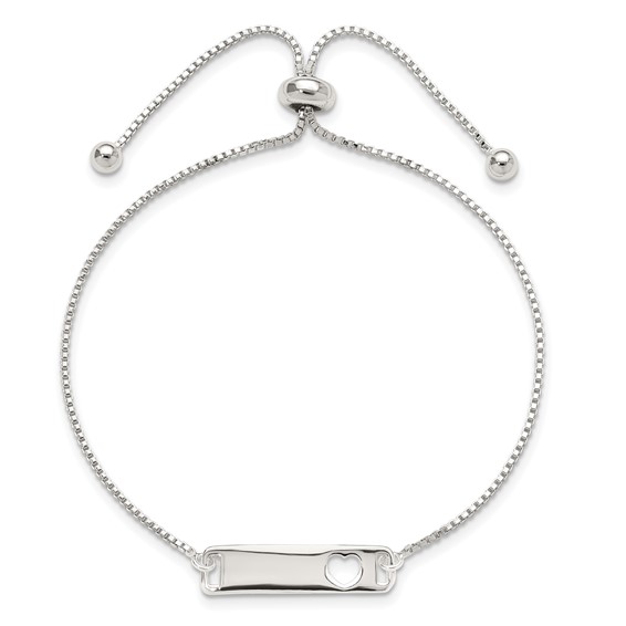 Sterling Silver Bar with Heart Adjsutable Bracelet