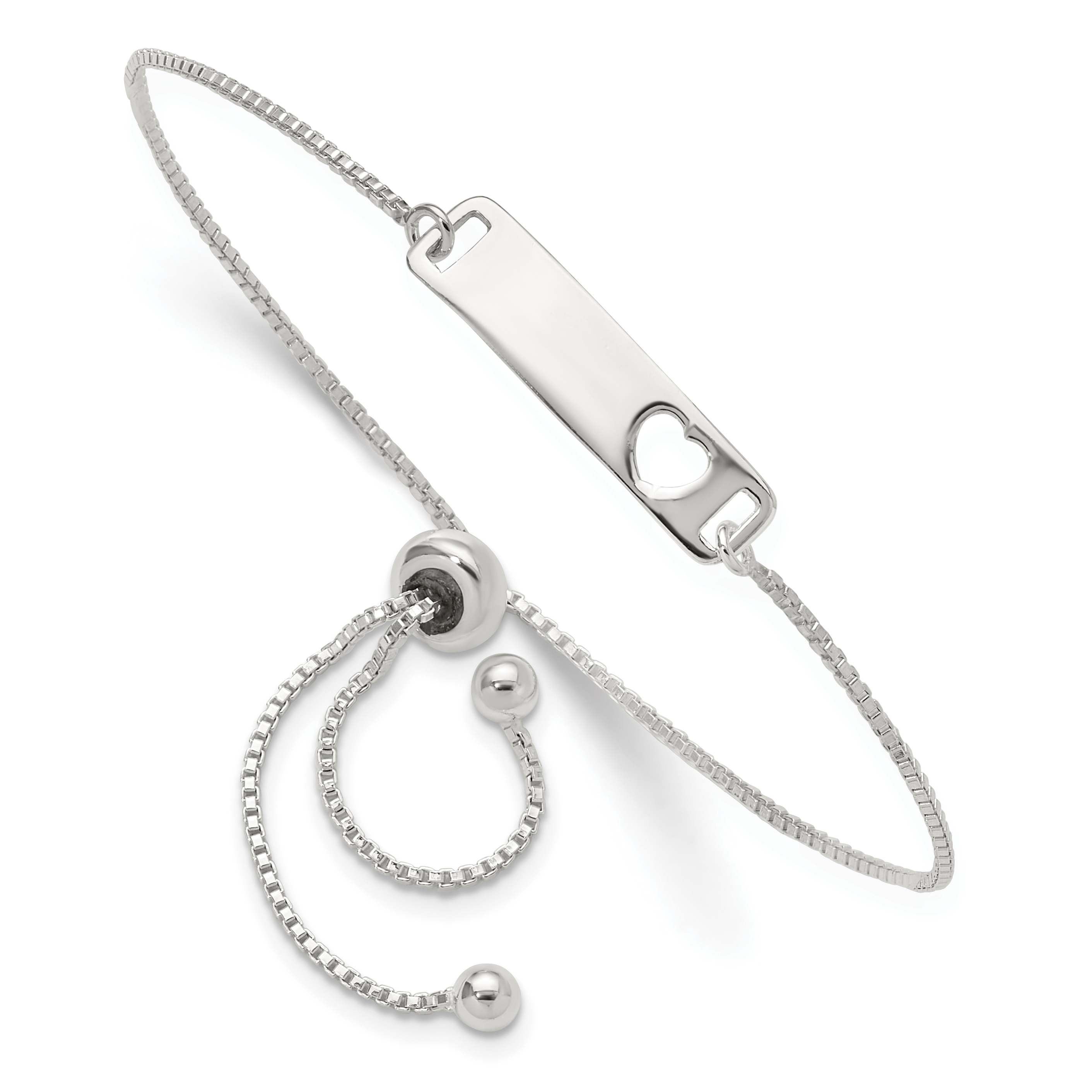 Sterling Silver Polished Bar w/ Heart Adjustable Bracelet (QG4765)