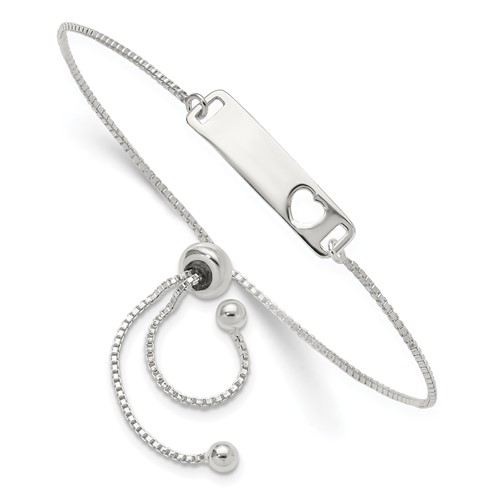 Sterling Silver Polished Engravable Cut-out Heart 21x 5mm Plate Adjustable Bolo Bracelet