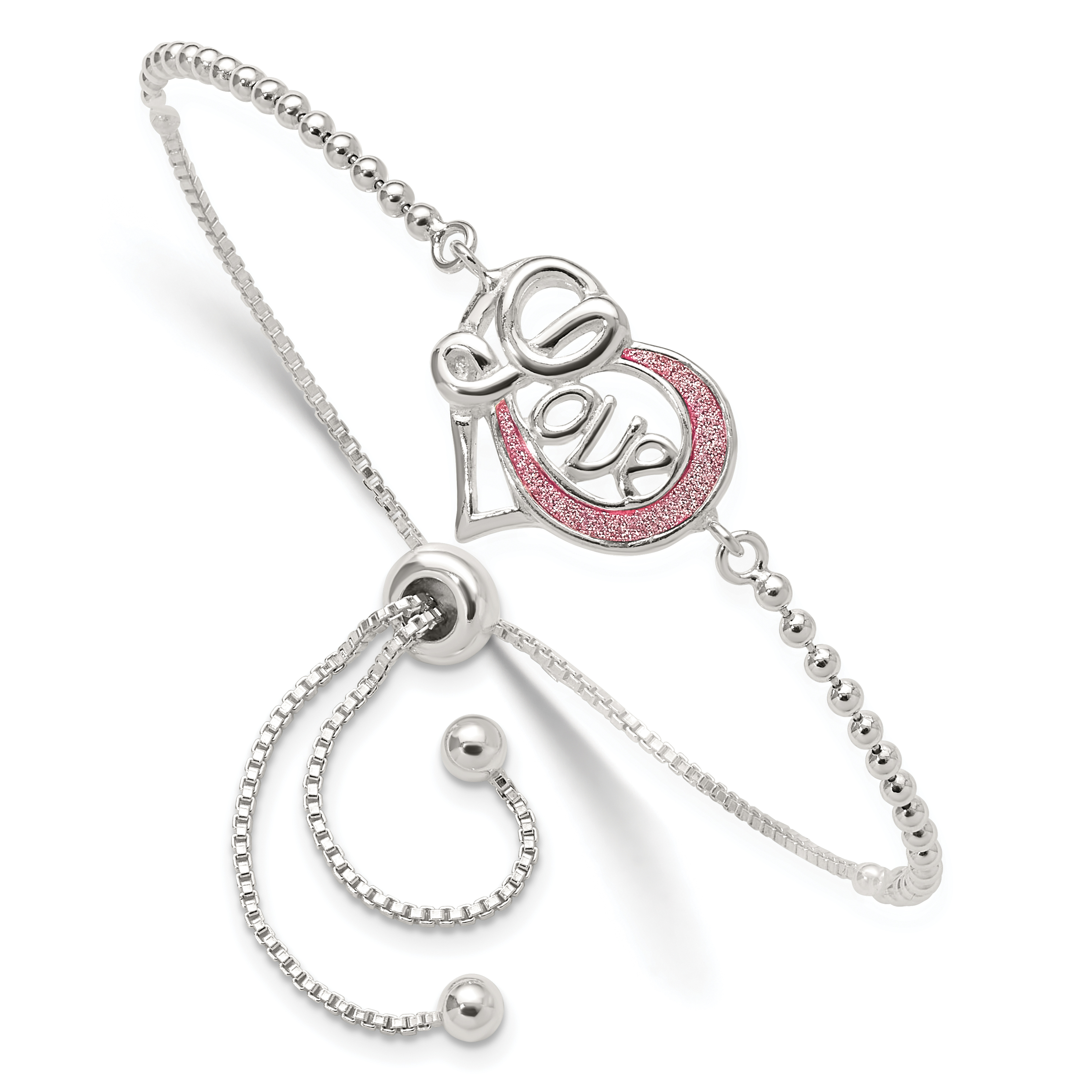 Sterling Silver Glitter Infused Infinity LOVE Adjustable Bracelet (QG4768)