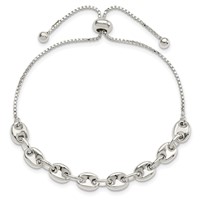 Sterling Silver Polished 6mm Puffed Mariner Anchor Link Adjustable Up to Bracelet, 9" view 3