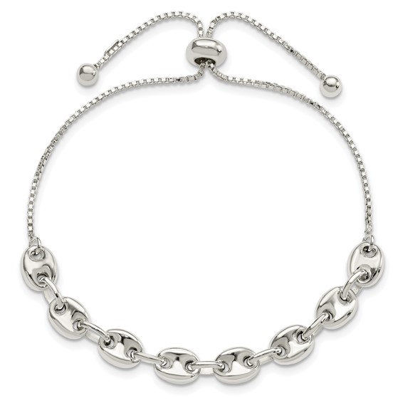 Sterling Silver Polished Link Adjustable Bracelet