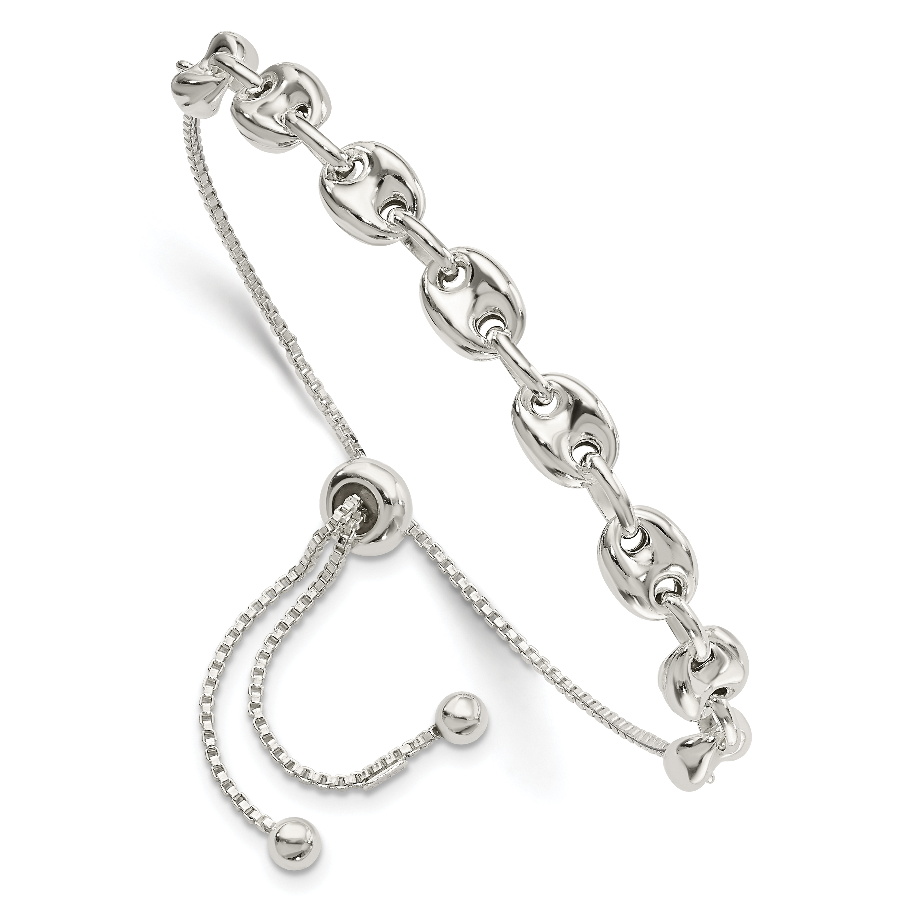 Sterling Silver Polished Link Adjustable Bracelet (QG4770)