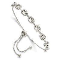 Sterling Silver Polished 6mm Puffed Mariner Anchor Link Adjustable Up to Bracelet, 9" view 1