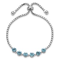 Sterling Silver Rhodium-plated Blue Crystal Adjustable Bracelet view 3