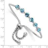 Sterling Silver Rhodium-plated Blue Crystal Adjustable Bracelet view 2